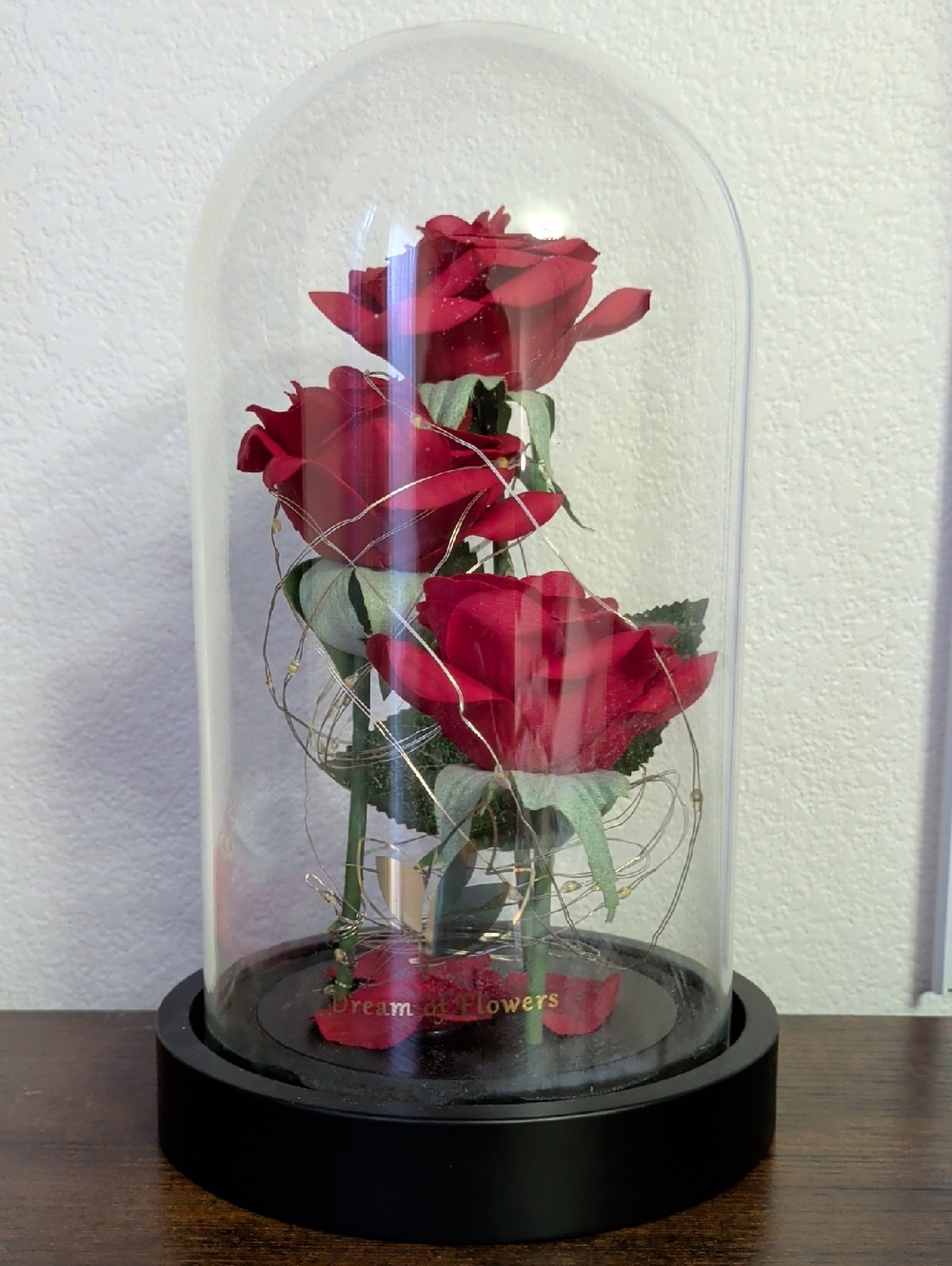 New Red Rose Fairy Lights Glass Dome Accent Decor